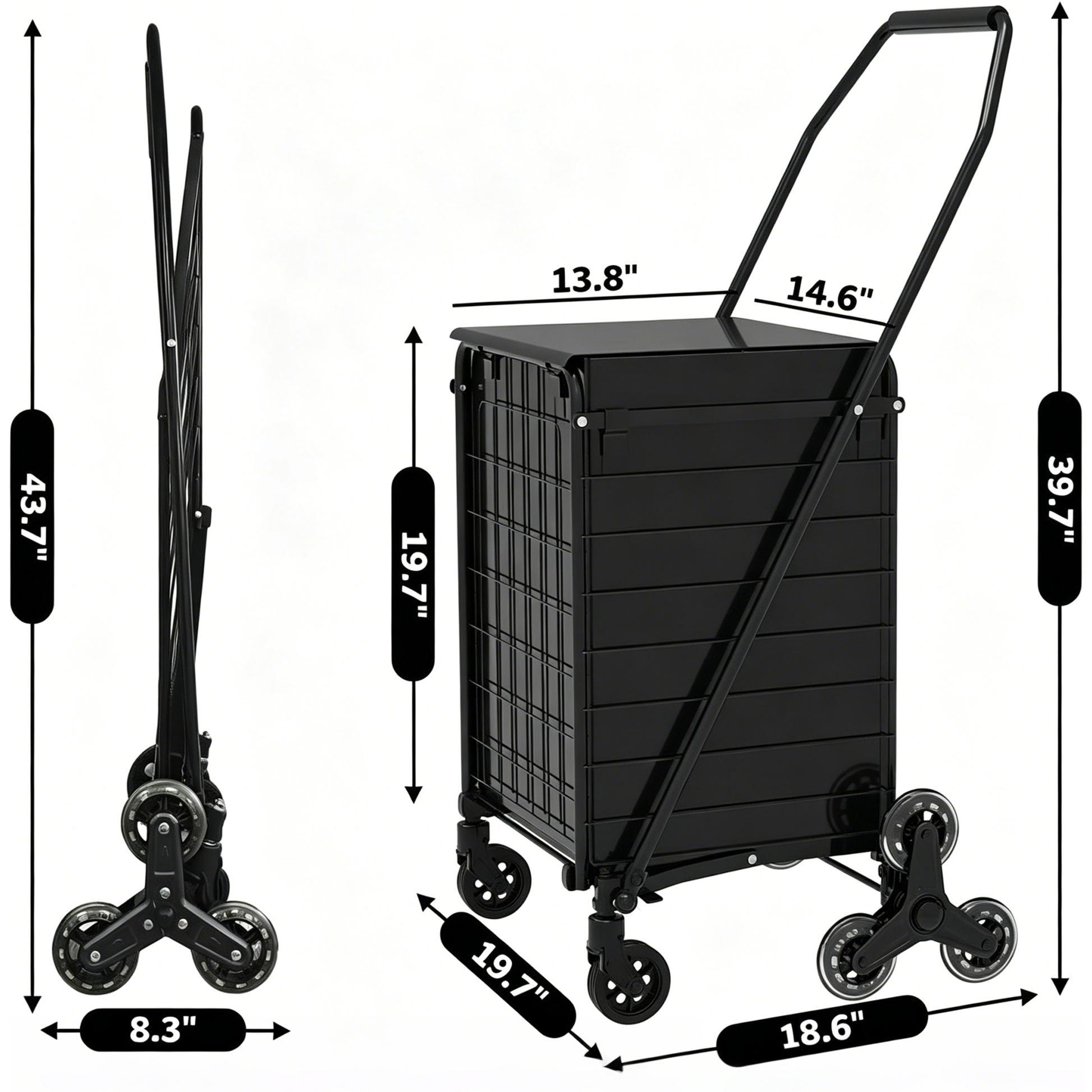 Shopping Cart to Go Upstairs,Shopping Cart on Wheels, Foldable Utility Shopping Carts with 360° Rolling Swivel Wheels for Groceries Laundry image 3