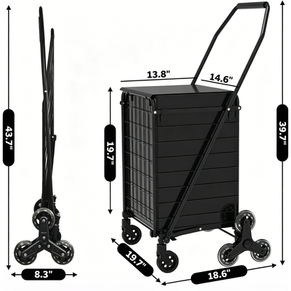 Shopping Cart to Go Upstairs,Shopping Cart on Wheels, Foldable Utility Shopping Carts with 360° Rolling Swivel Wheels for Groceries Laundry image 3