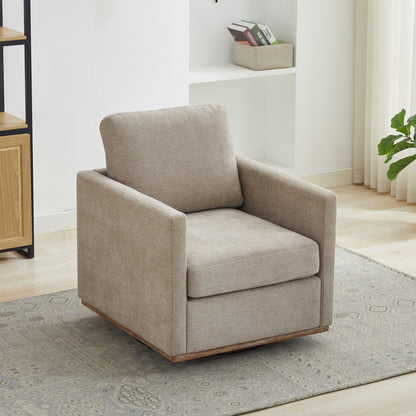 30.7"W Square Upholstered 360° Swivel Accent Chair and Comfy Single Sofa Chair with a Weathered Finished Wooden Base, Club Lounge Reading Armchair for Living Room Bedroom Apartment Nursery. Taupe image 3