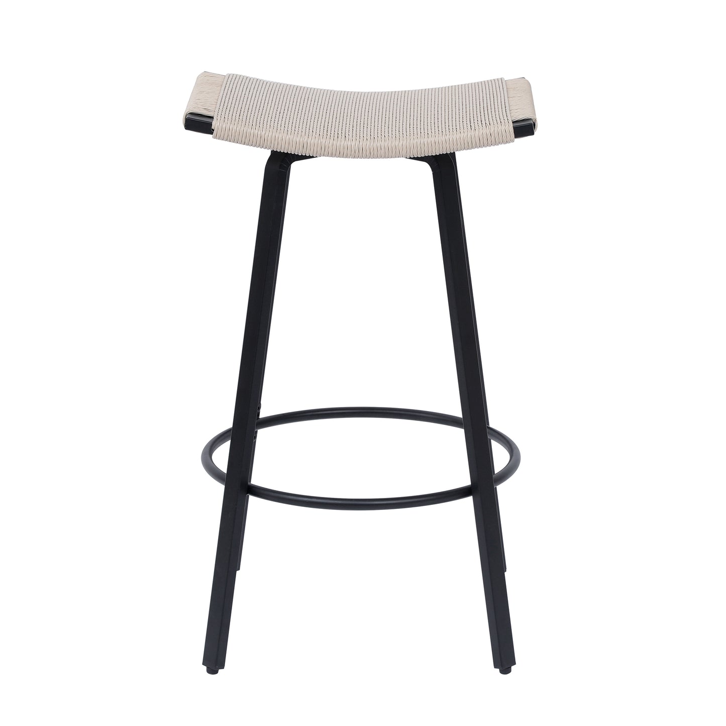 Counter Height Bar Stools Backless Handwoven Kitchen Dining Chairs with Round Footrest Set of 2 PVC Weaving Pub Stool for Indoor & Outdoor (Black & Creamy White) image 6