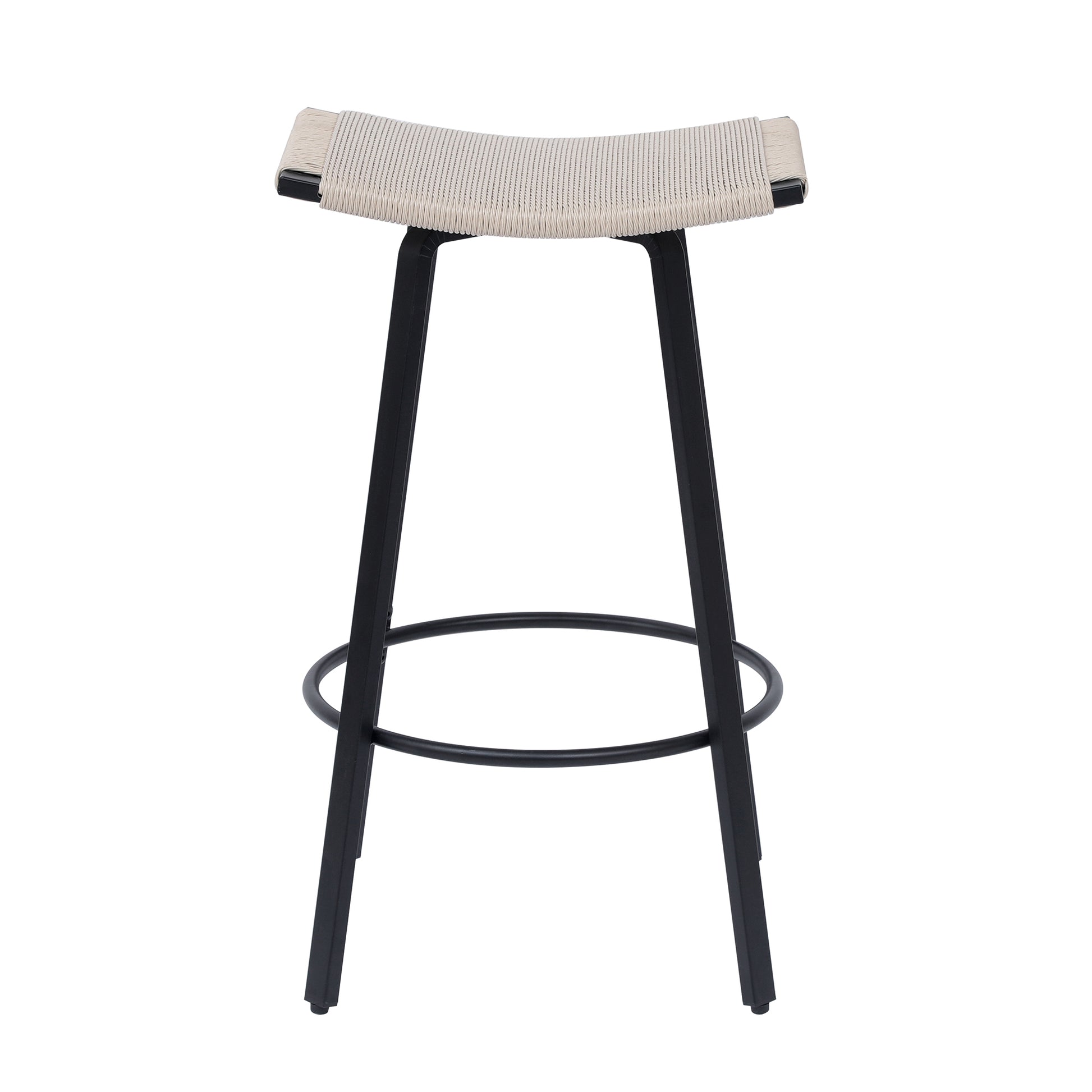 Counter Height Bar Stools Backless Handwoven Kitchen Dining Chairs with Round Footrest Set of 2 PVC Weaving Pub Stool for Indoor & Outdoor (Black & Creamy White) image 6
