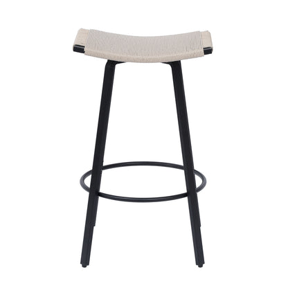 Counter Height Bar Stools Backless Handwoven Kitchen Dining Chairs with Round Footrest Set of 2 PVC Weaving Pub Stool for Indoor & Outdoor (Black & Creamy White) image 6