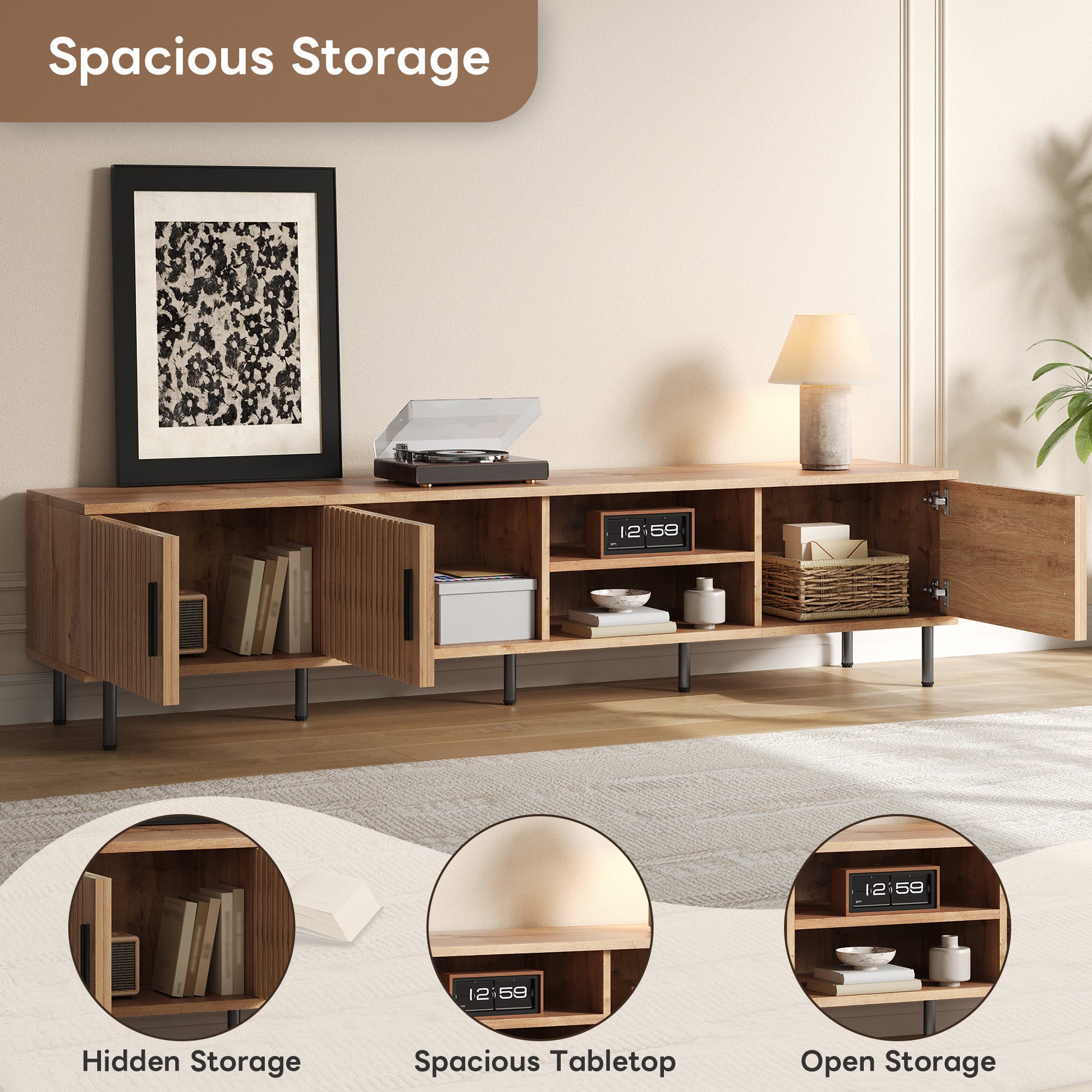 78 inch Modern TV Stand for TVs up to 85", Entertainment Center with Closed Storage & Cable Management, Soft-Closing Hinges, Sturdy Iron Legs for Living Room image 5