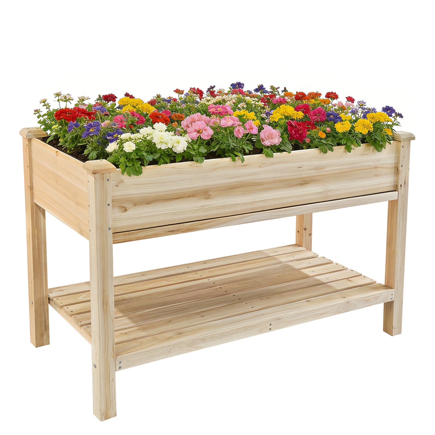 Raised Garden Bed 48x23x31.1-inch Elevated Wood Planter with Water Collection Tray, Storage Shelf, Protective Liner image 8