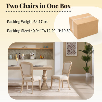 French Country Dining Chairs Set of 2, Upholstered Chairs with Fan-shaped Back, Wire drawing and carving techniques,Disassemblable, for Living Room, Kitchen, Restaurant Use, Beige image 8