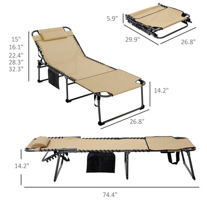 Outsunny Folding Chaise Lounge with 5-level Reclining Back, Outdoor Tanning Chair with Reading Face Hole, Outdoor Lounge Chair with Side Pocket & Headrest for Beach, Yard, Patio, Beige image 3