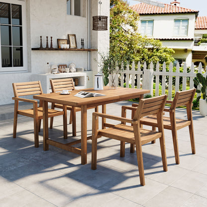 U_STYLE 5-Piece Outdoor Acacia Wood Outdoor Dining Set of 4,59.06-Inch Rectangular Table with Umbrella Hole,Suitable for Patio, Lawn, Garden, Poolside, & Indoor Use image 1