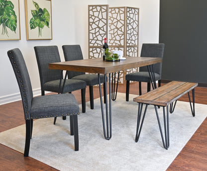 Amisos 6-Piece Dining Set, Hairpin Dining Table with 4 Chairs and a Wood Bench, 3 Color Options image 2