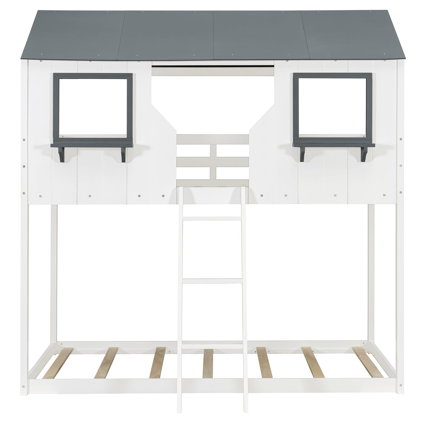Twin Over Twin Bunk Bed Wood Bed with Roof, Window, Guardrail, Ladder (White)(OLD SKU: LT000045AAK-1) image 9