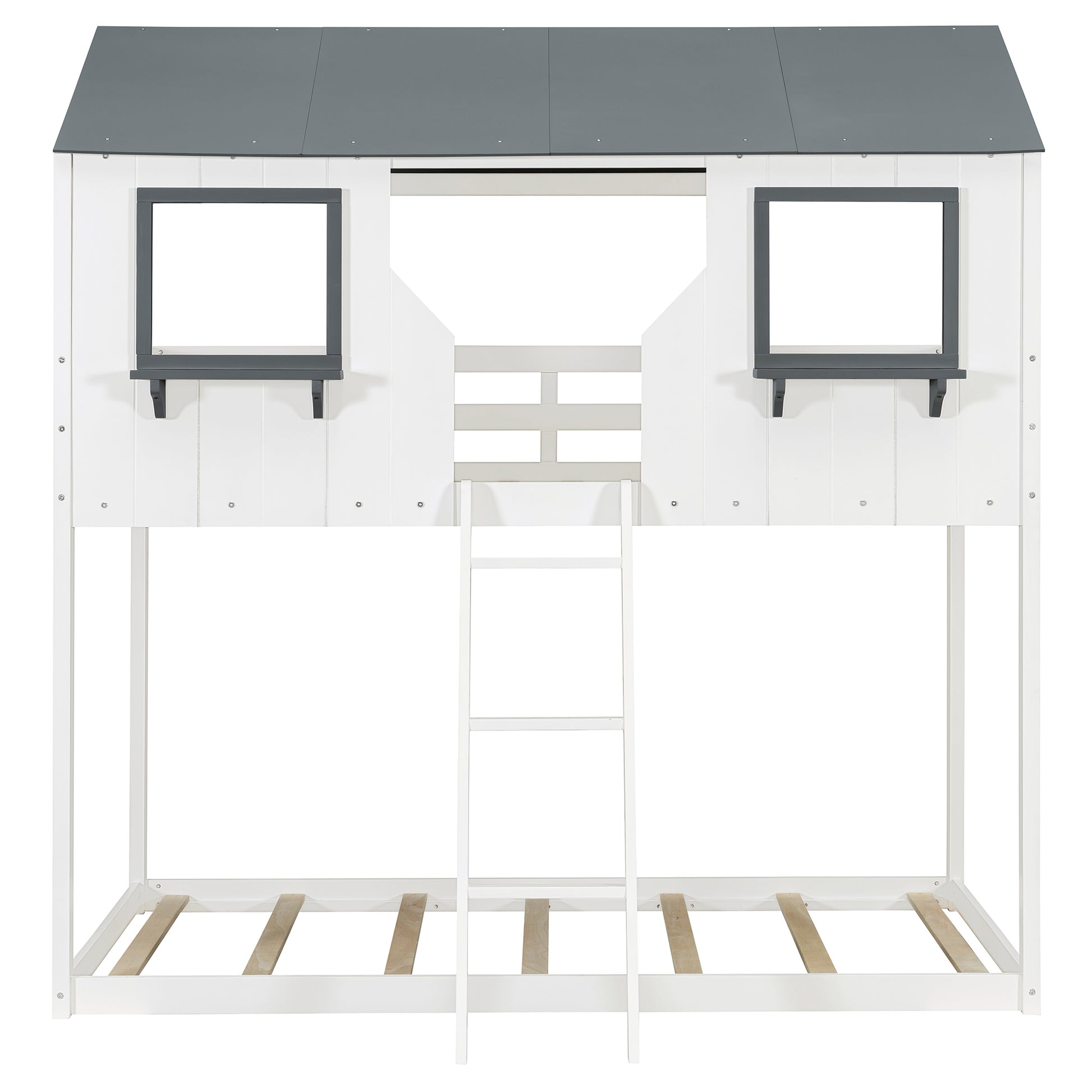 Twin Over Twin Bunk Bed Wood Bed with Roof, Window, Guardrail, Ladder (White)(OLD SKU: LT000045AAK-1) image 9
