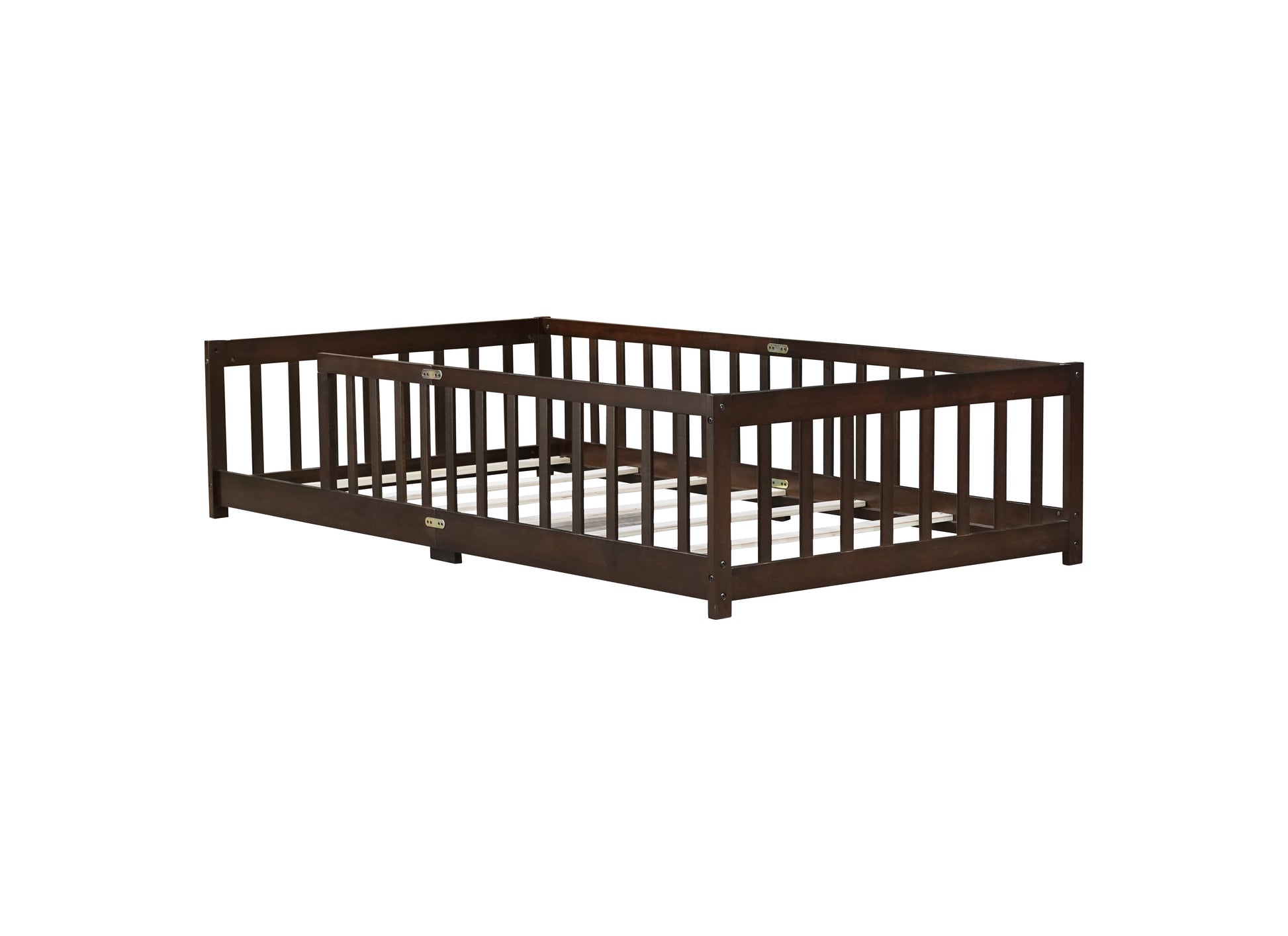 Twin Size Floor Bed with Fence without Door, Rubber Wood Floor Bed with Safety Guardrails,Espresso (Old Sku W504P286398) image 12