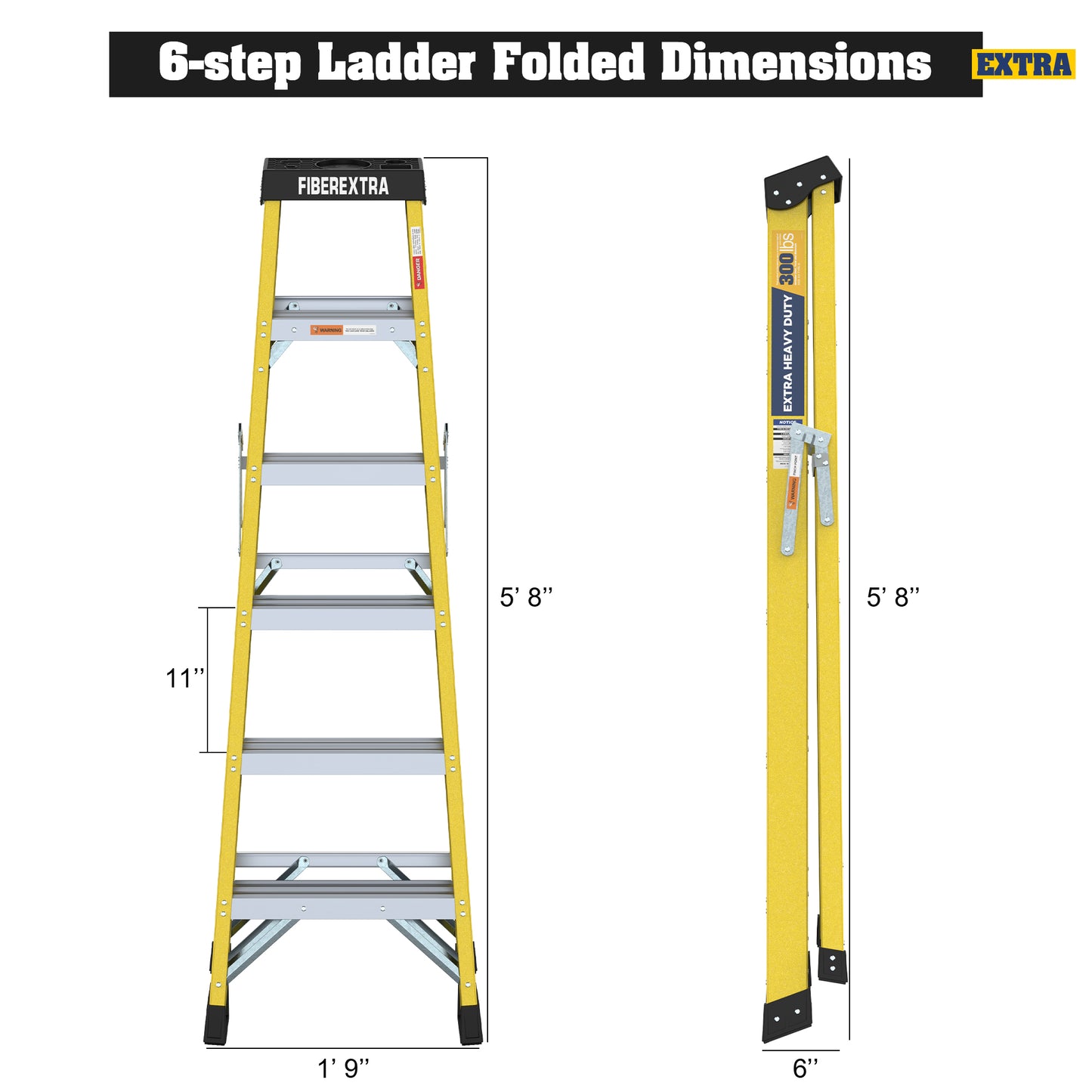 Fiberglass Reinforced Single Side Ladder – Lightweight Non-Conductive Access Ladder 6 step Yellow 300 LBS Capacity image 9