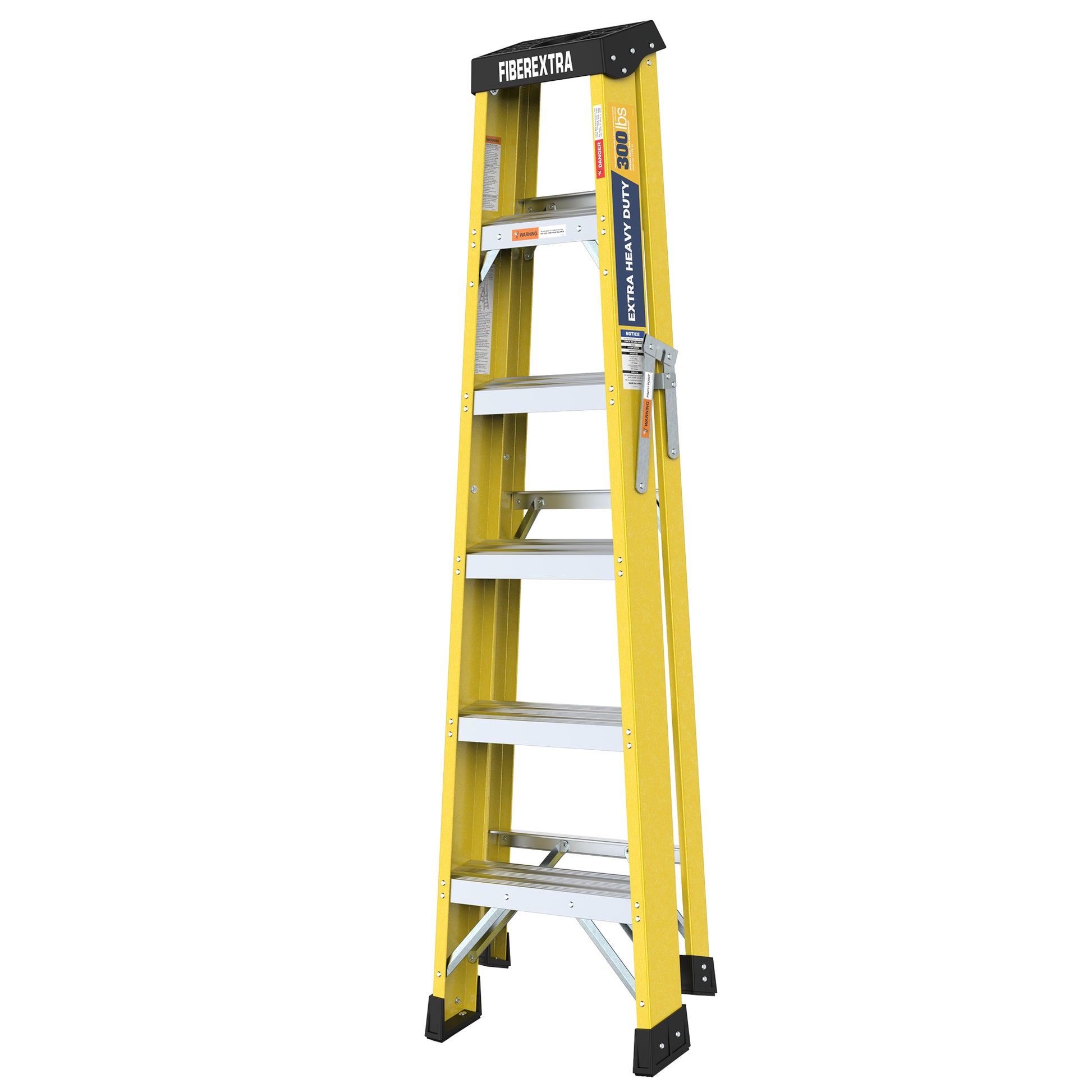 Fiberglass Reinforced Single Side Ladder – Lightweight Non-Conductive Access Ladder 6 step Yellow 300 LBS Capacity image 6