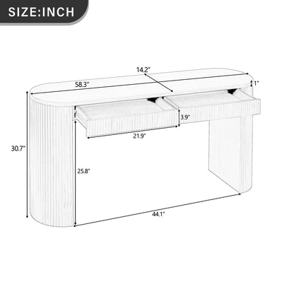 U_STYLE 58.3" Entryway Table with Large Top and Dual Drawers,Console Table with Arched Sturdy Legs Stripe Design,Pine Veneer Sofa Table with Adjustable Feet for Living Room, Hallway,Foyer, Kitchen image 3