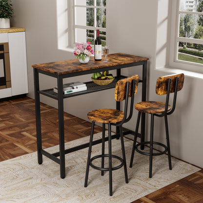 Bar table, equipped with 2 bar stools, with backrest and partition (Rustic Brown) image 1
