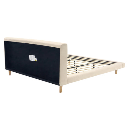 Beige Chunky Headboard Bed Frame, Solid Rubberwood Legs, King, 800lbs Capacity image 8