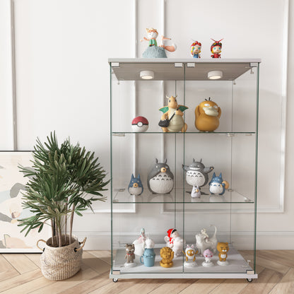 Modern Glass Display Cabinet with LED lights, Quick-assembly Antique Cabinet, Tempered Glass Bookshelf, Suitable for Living Room and Bedrooms, 2-door 3-shelf, Transparent+White (Old Sku:W241P242928) image 4