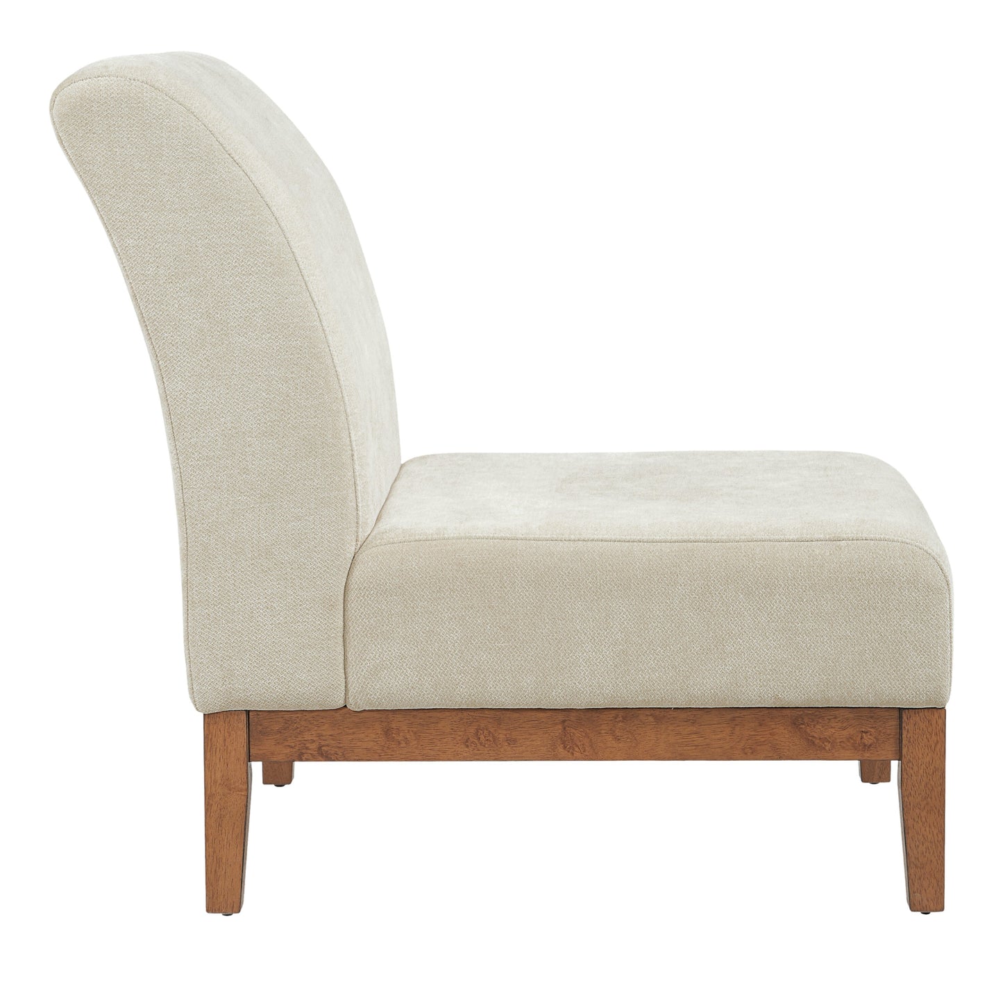 Modern Accent Chair - Beige Fabric Upholstered Accent Chair with Walnut Color Frame, 300lbs Capacity for Living Room, Bedroom & Entryway image 6