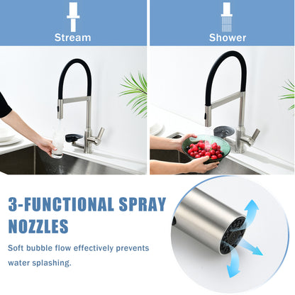 Brushed Nickel Kitchen Faucet with Magnetic Pull Out Sprayer, 360 Degree Swivel Single Handle High Arc Kitchen Sink Faucet with Glass Rinser image 3