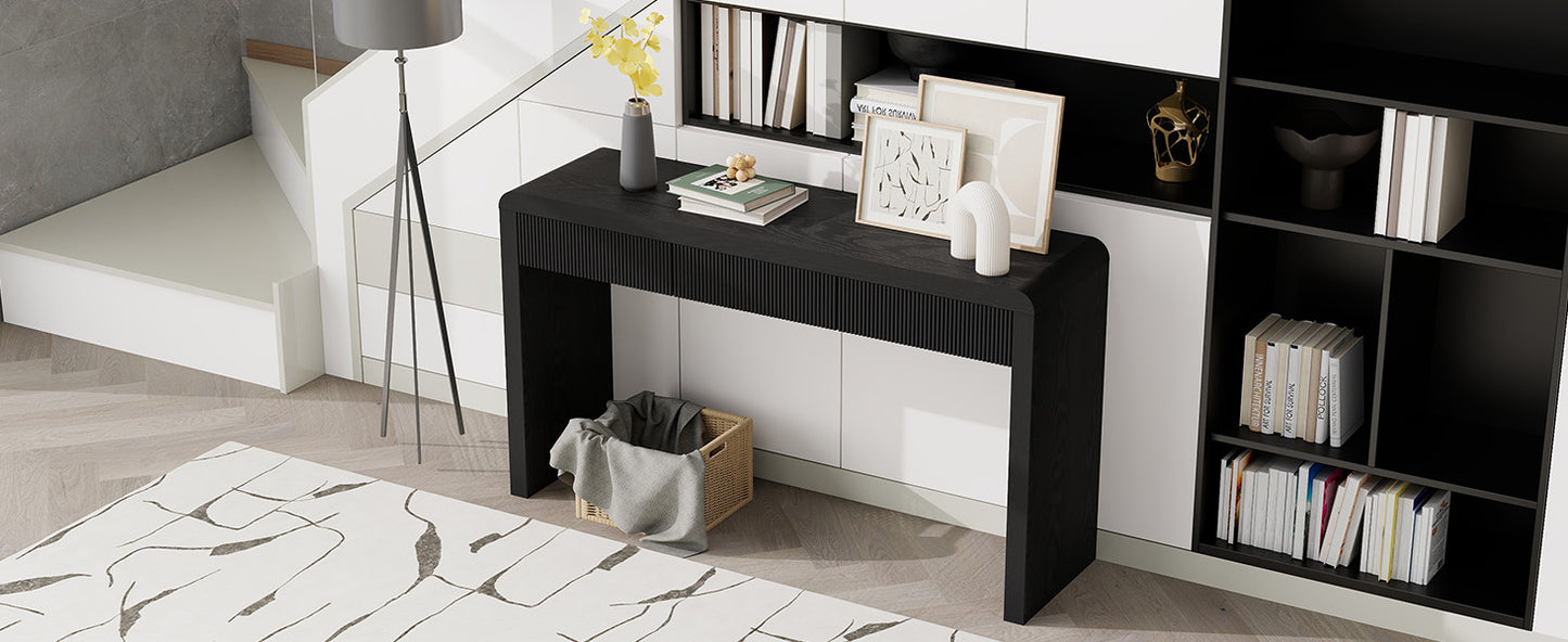 TREXM Rustic Console Table with 3 Fluted Drawers - Solid Wood Veneer Entryway Table Featuring Natural Wood Grain for Living Room, Hallway (Black) image 8