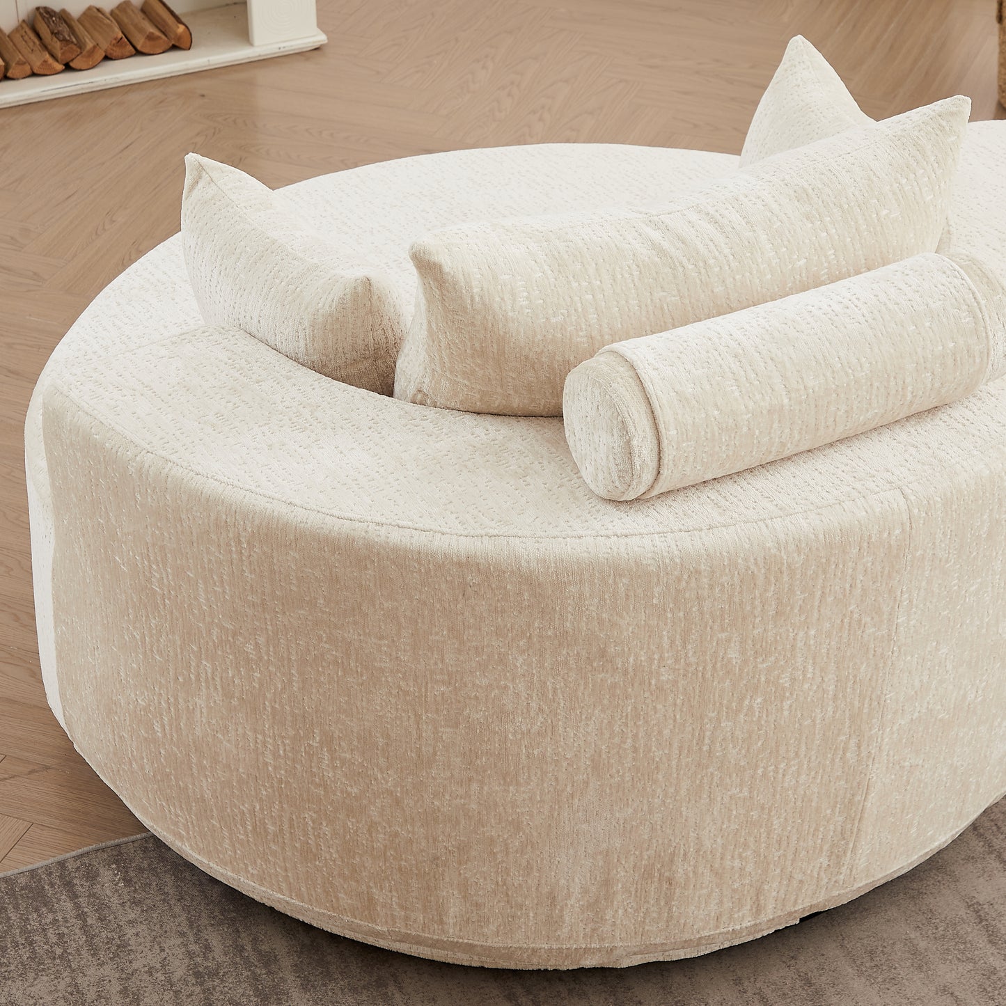 55''L Polyester Foam Single Swivel Chair, Fluffy Modern Sleeper, 360 Degree Swivel Chair for Living Room, Bedroom, Lounge and Projection Room image 4