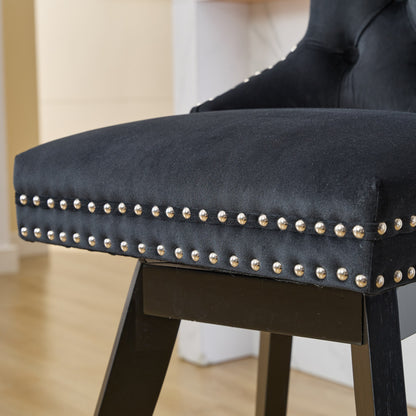 Swivel Velvet Barstools with Button Tufted Decoration and Wooden Legs, and Chrome Nailhead Trim, Leisure Style Bar Chairs,Bar stools, Set of 2 (Black),SW1860BK image 12