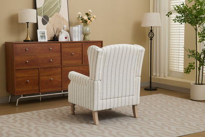Modern Accent Chair with Retro Wood Legs, Comfy Upholstered Armchair, Floral Design Single Sofa Chair for Living Room Bedroom Office - Stripe image 4