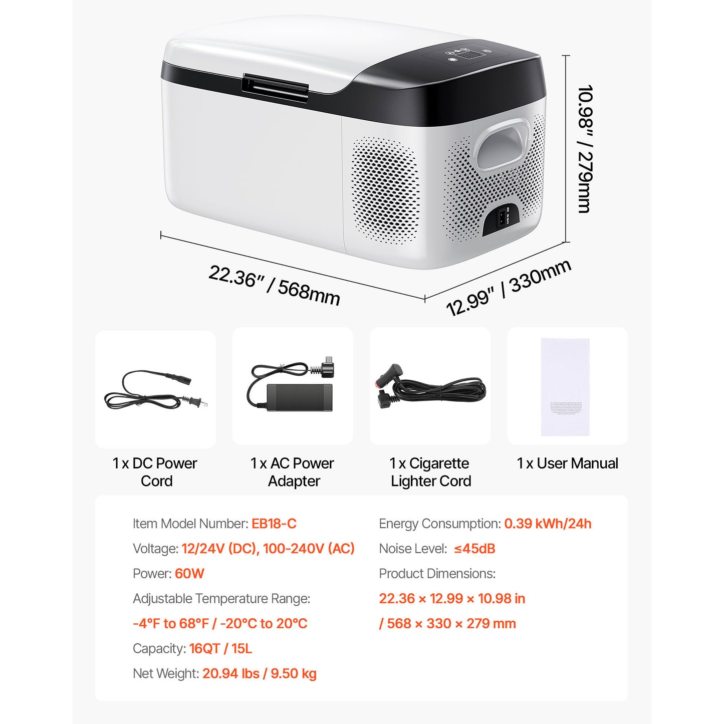 Car Refrigerator, DC 12/24V AC100-240V Compressor Electric Cooler, -4°F to 68°F Car Fridge with APP Control, 16 QT Cars Freezer for RVs, Campsites, Boats, Camping, Fishing, 60W Portable Freezer image 7