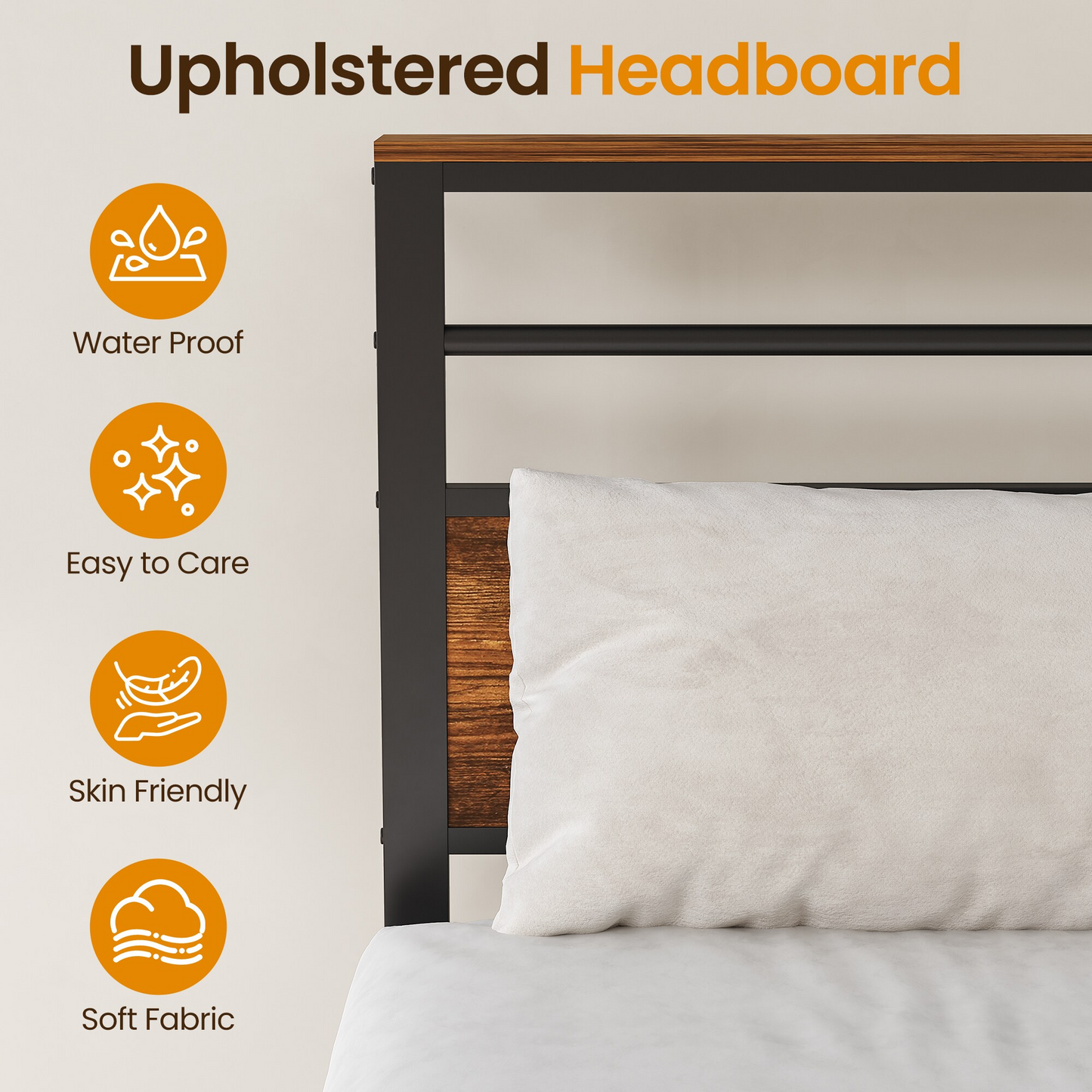 Full Size Bed Frame with Wood Headboard, Industrial Platform Bed with, Storage Shelves, Easy Assembly, and No Box Spring Needed image 5