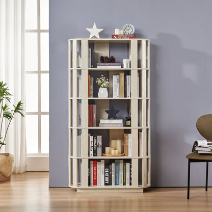 Wooden Oval Open Bookshelf, MDF Grid Frame Freestanding Bookcase, 5-Tier Easy Assembly Storage Display Rack for Living Room Home Office Decor, DIY Free Combination Storage Cabinet Study Room image 2