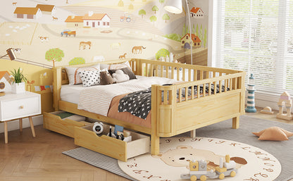 Full Size Wood Platform Bed for Kids, Wood Low Profile Full Bed with Rails for Girls and Boys, Natural (Old SKU W2593P331687) image 7