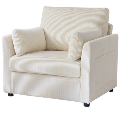 37.75" Corduroy Accent Chair with Side Storage Pockets, Modern Upholstered Single Sofa Armchair with 2 Pillows, Comfy Oversized Reading Chair for Living Room, Bedroom, Apartment image 11