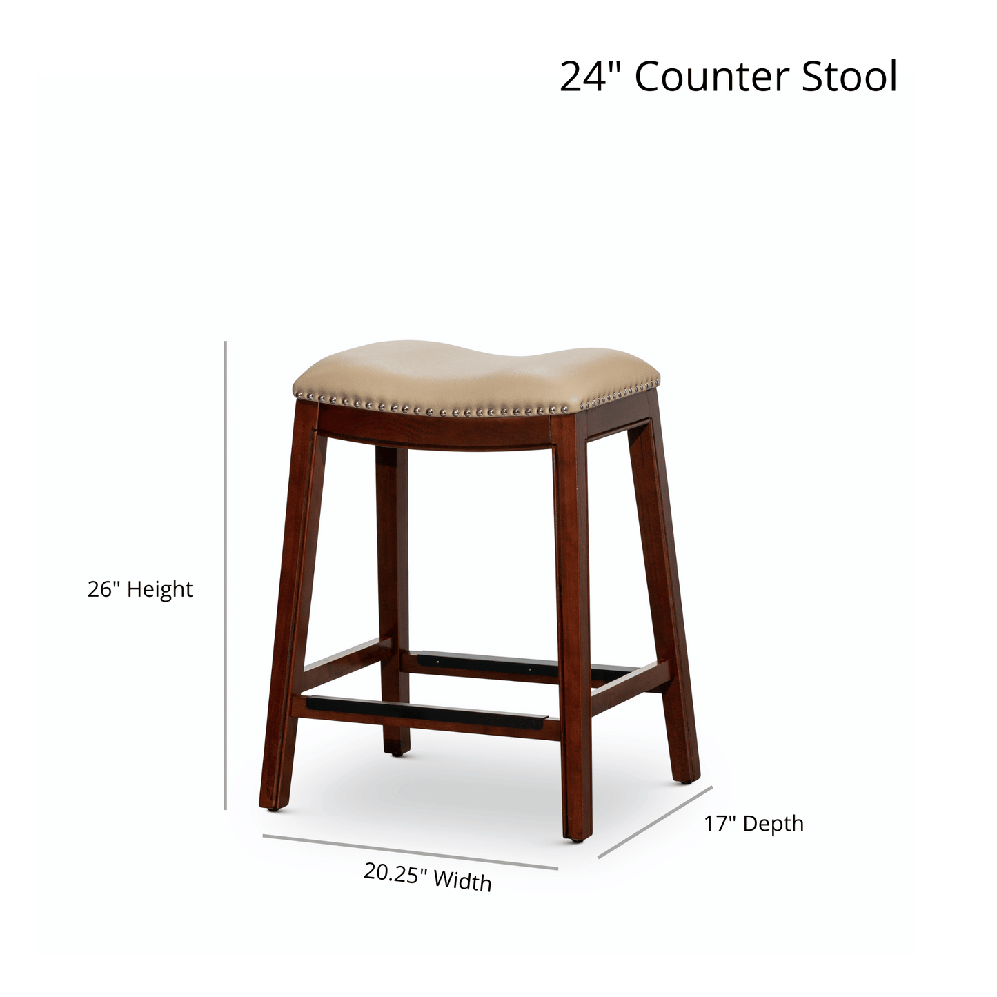 24" Counter Height Saddle Stool, Weathered Gray Finish, Black Leather Seat image 4