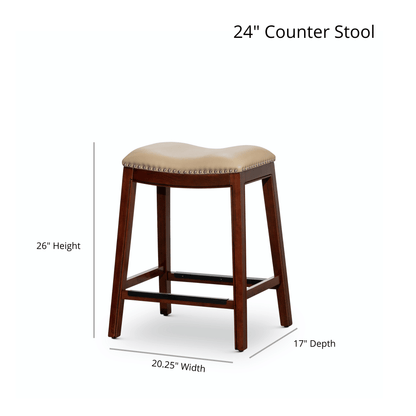 24" Counter Height Saddle Stool, Weathered Gray Finish, Black Leather Seat image 4