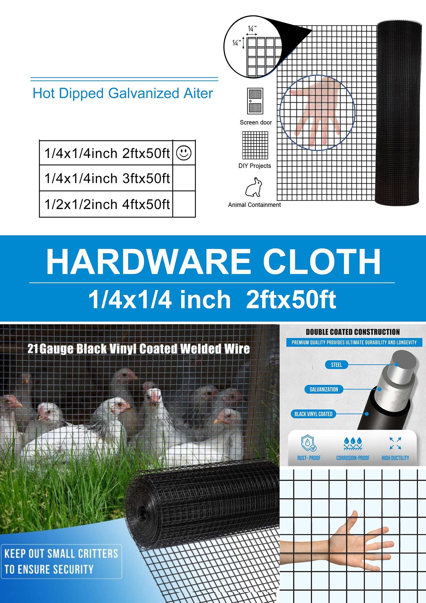24 inch×50 ft Black Vinyl Coated Hardware Cloth, 21 Gauge 1/4 inch Black PVC Hardware Cloth, Black Welded Wire Fence Sup image 12
