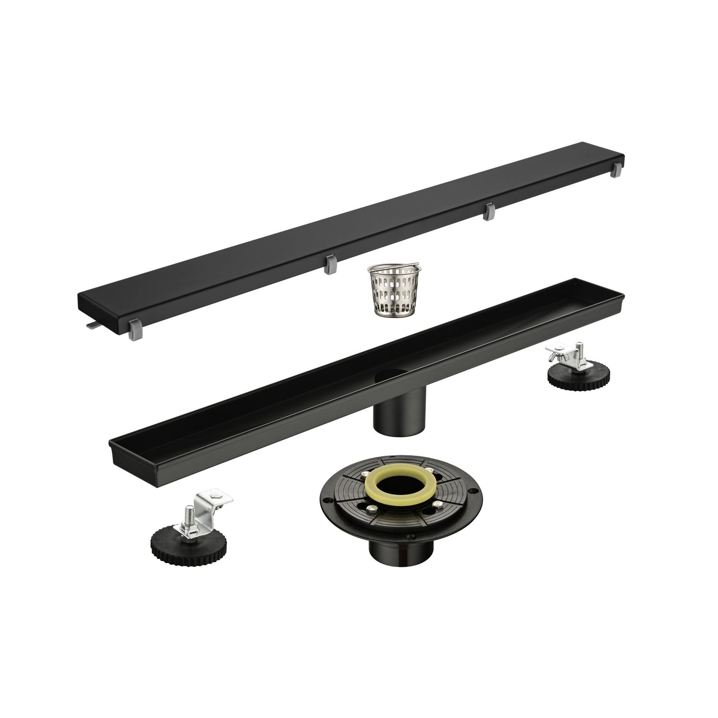 24 Inches Linear Shower Drain with Removable Cover, 304 Stainless Shower Drain Included Hair Strainer and Leveling Feet, image 2