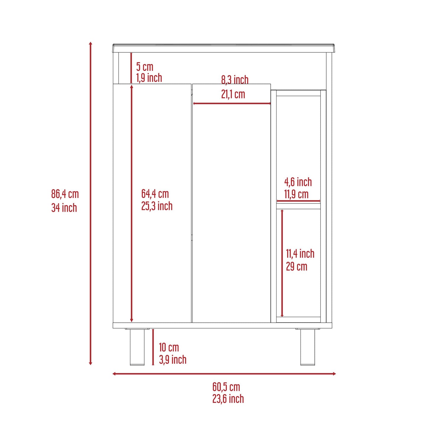 24" Meka Vanity, Two External Shelves, Double Door Cabinet -White image 3
