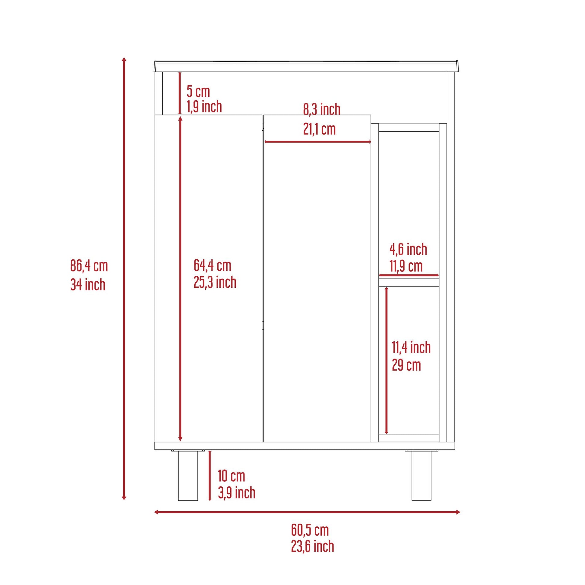 24" Meka Vanity, Two External Shelves, Double Door Cabinet -White image 3