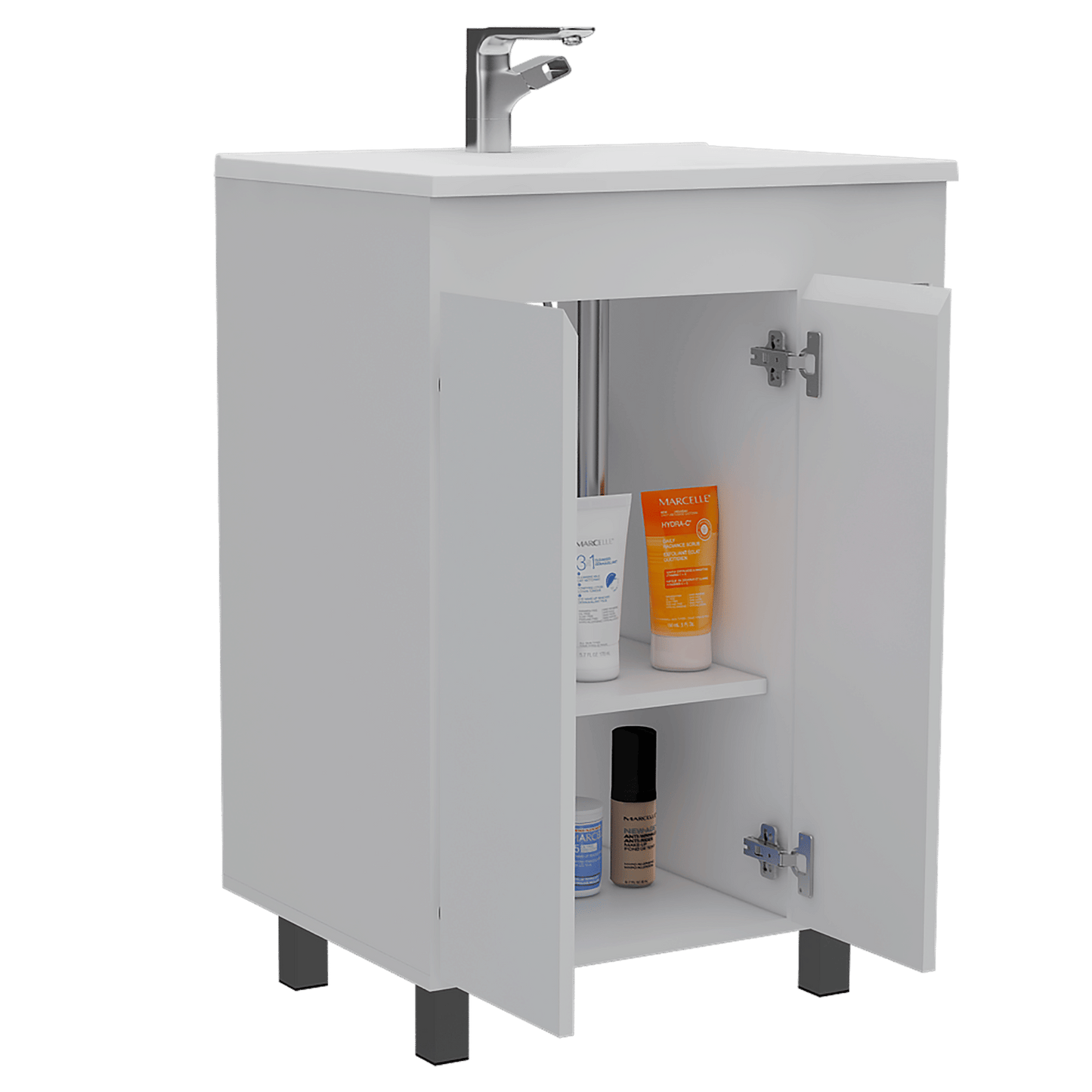 24" Meka Vanity, Two External Shelves, Double Door Cabinet -White image 6