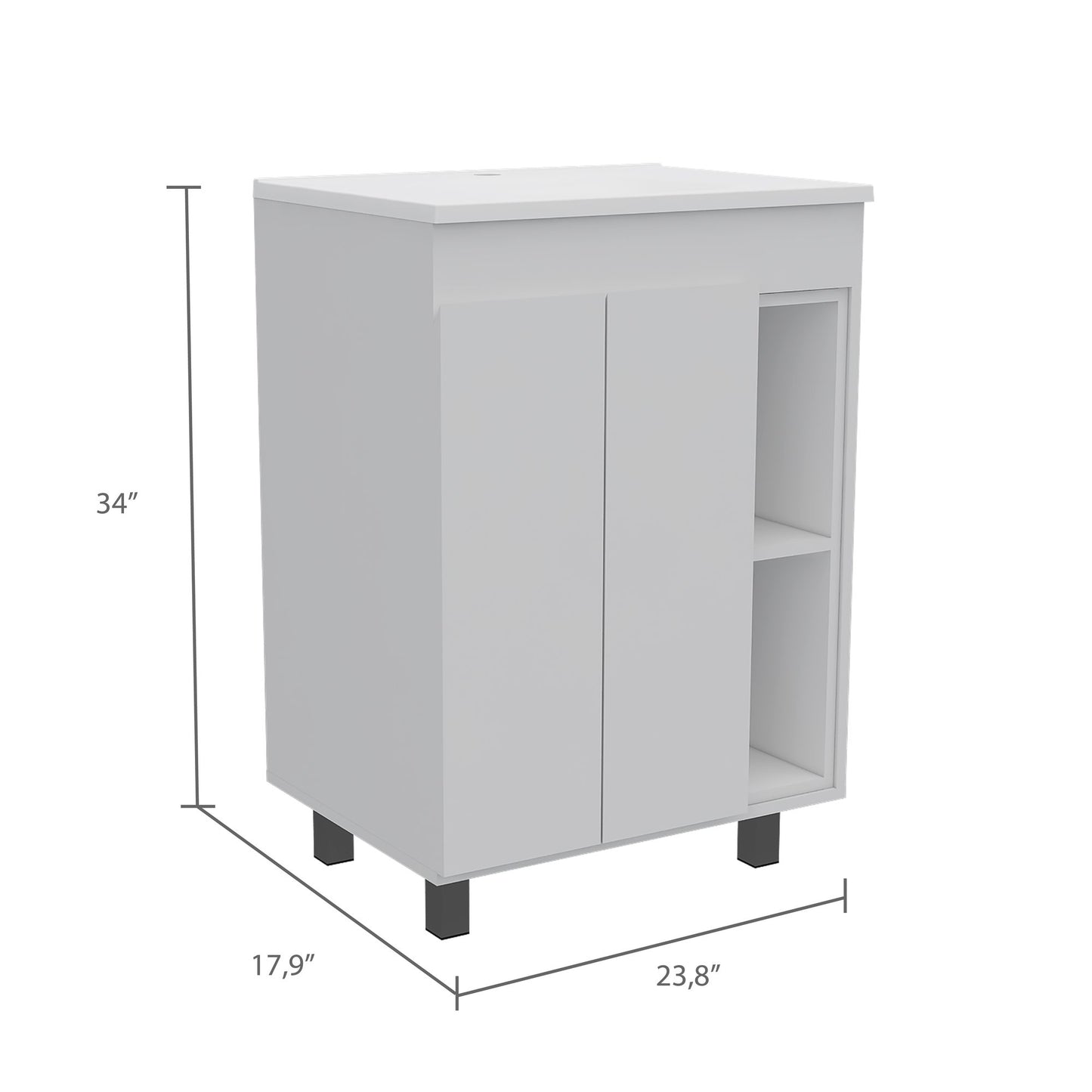 24" Meka Vanity, Two External Shelves, Double Door Cabinet -White image 8