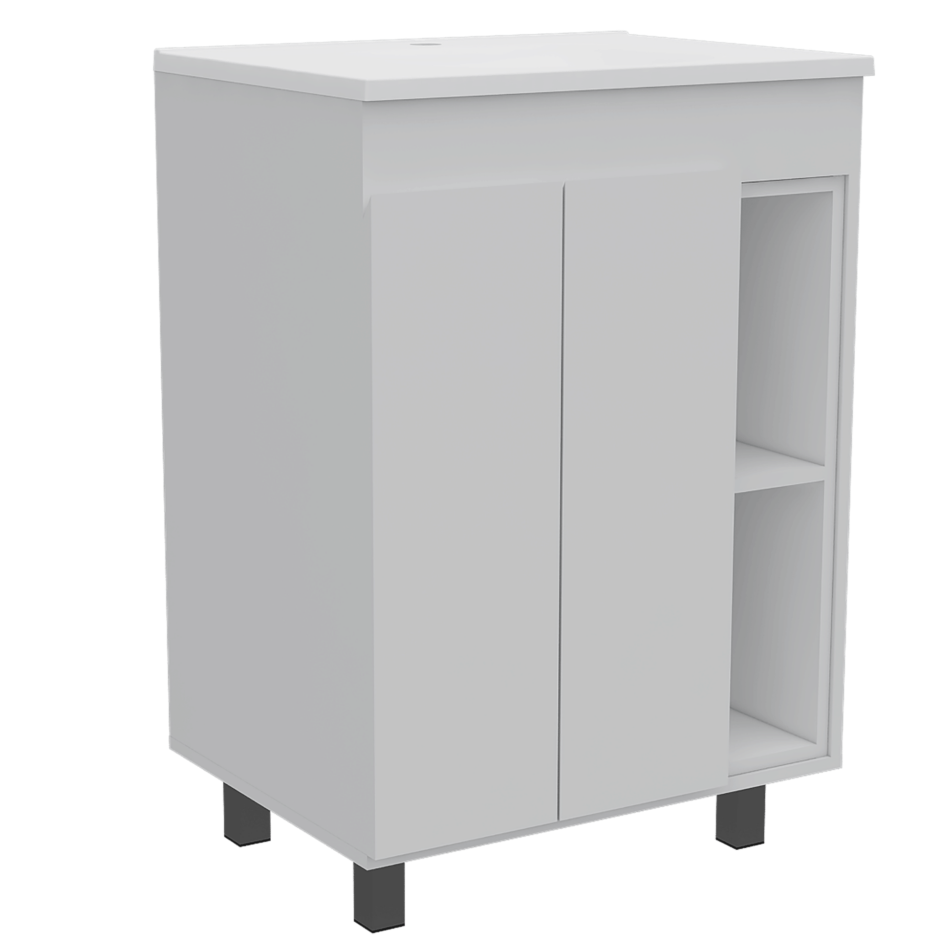 24" Meka Vanity, Two External Shelves, Double Door Cabinet -White image 7