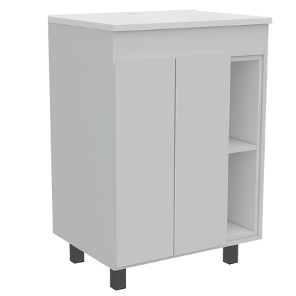 24" Meka Vanity, Two External Shelves, Double Door Cabinet -White image 7
