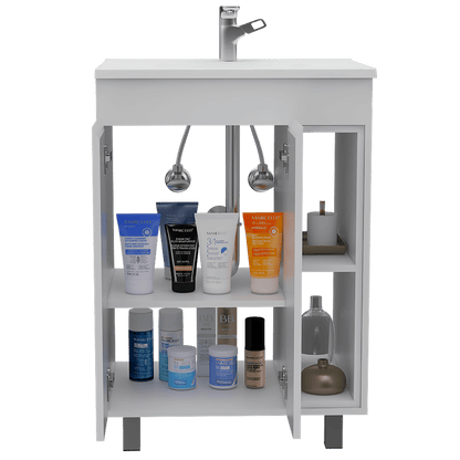 24" Meka Vanity, Two External Shelves, Double Door Cabinet -White image 5