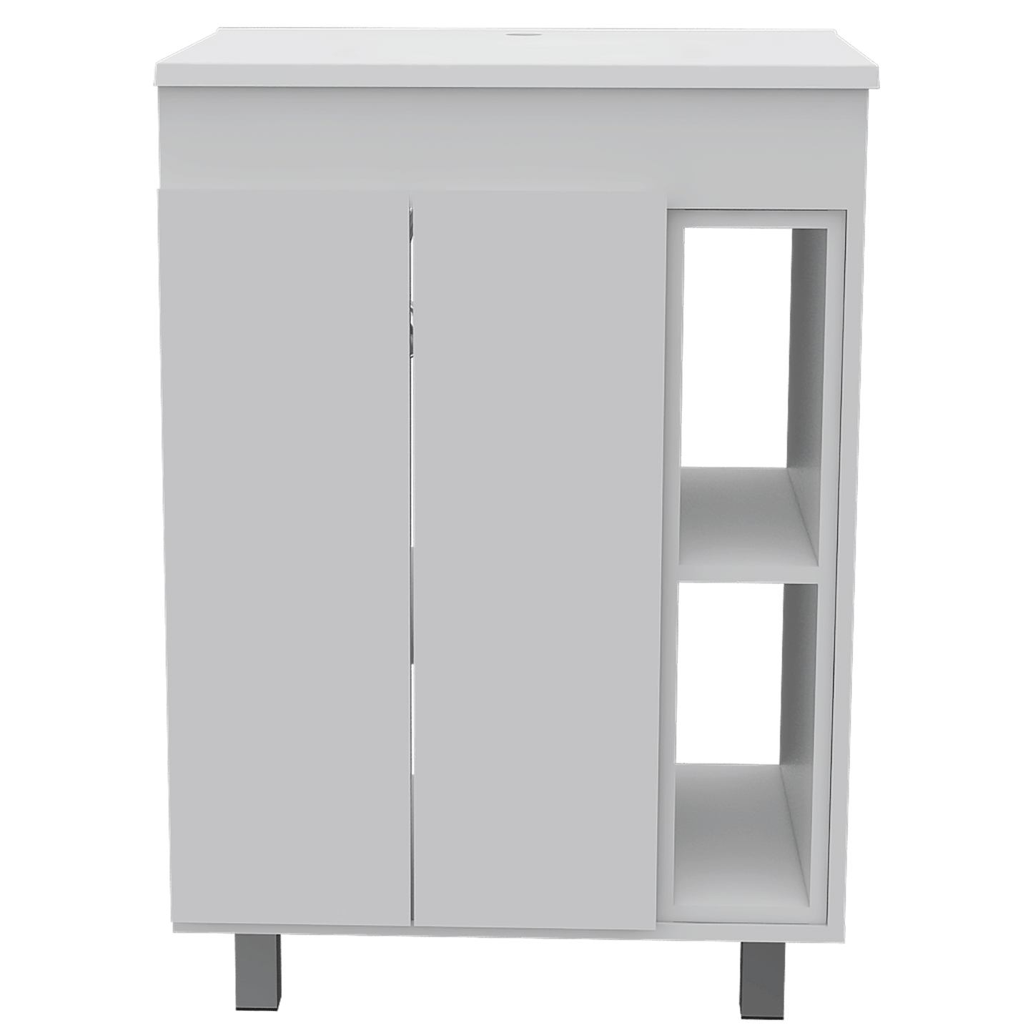 24" Meka Vanity, Two External Shelves, Double Door Cabinet -White image 2