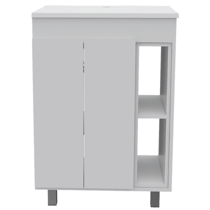 24" Meka Vanity, Two External Shelves, Double Door Cabinet -White image 2