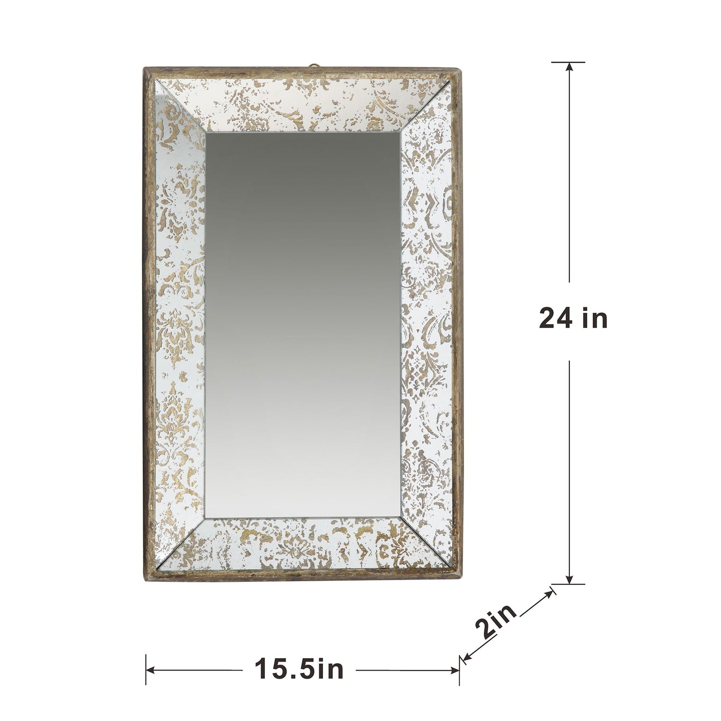 Side view of mirror showing depth and floral accents