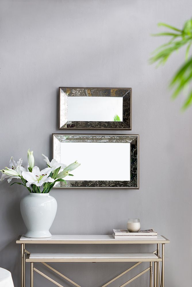 Antique silver finish close-up on mirror frame