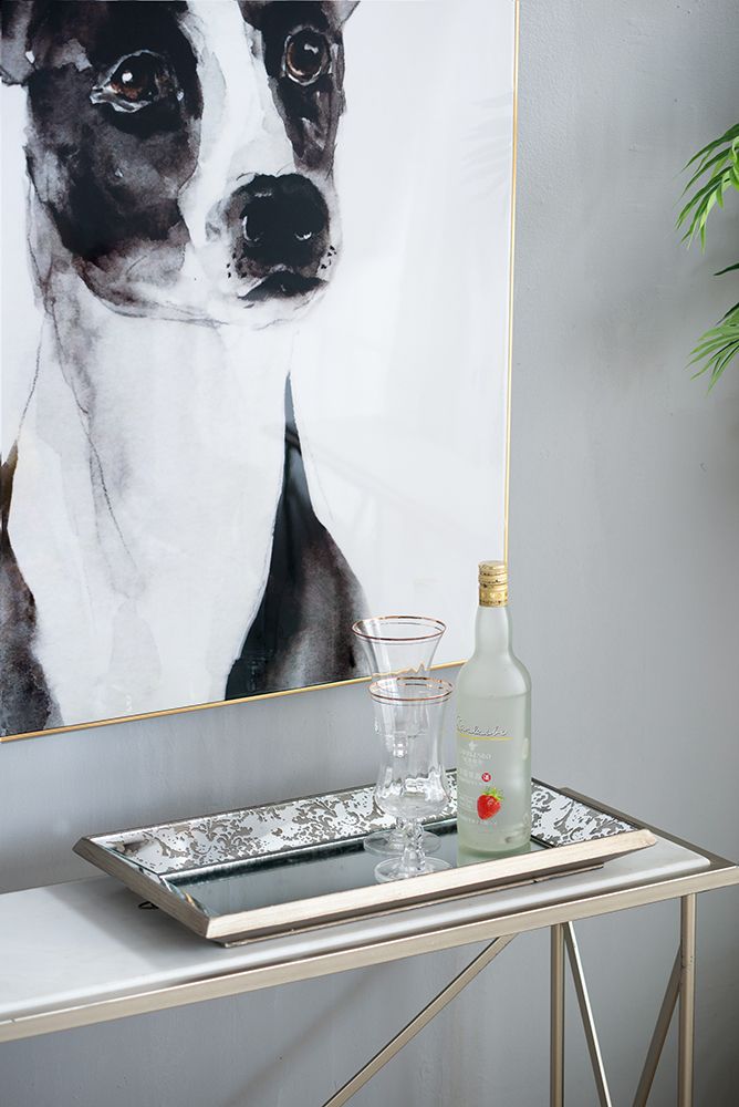 Mirrored display tray with candles and flowers