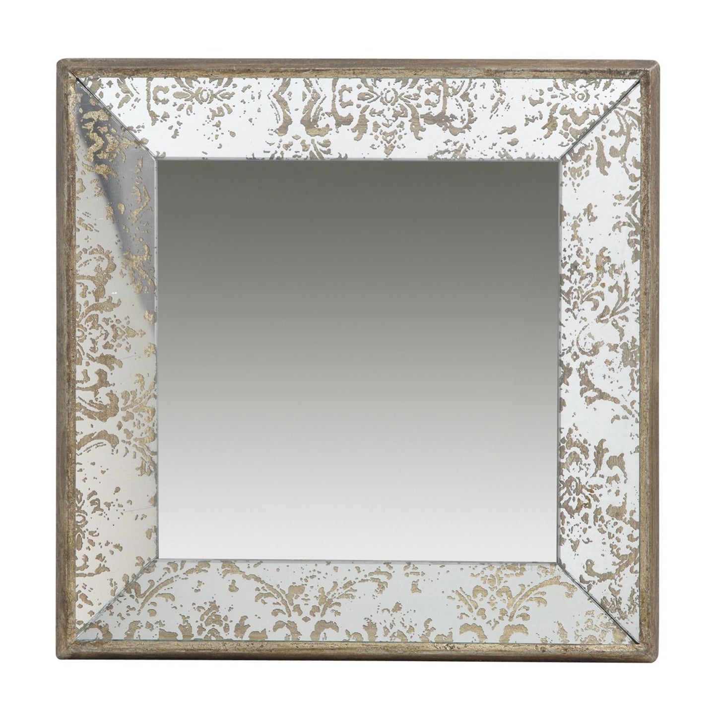 24x24 Antique Silver Square Mirror with Floral Accents - Front View