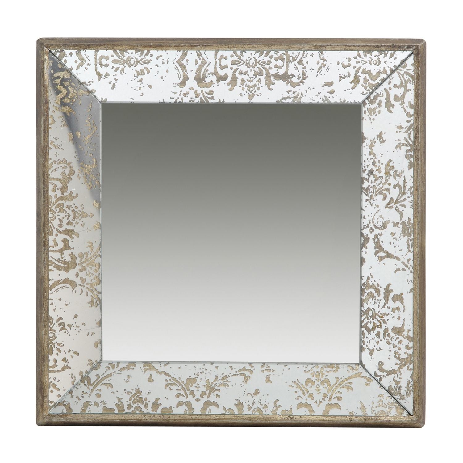 24x24 Antique Silver Square Mirror with Floral Accents - Front View